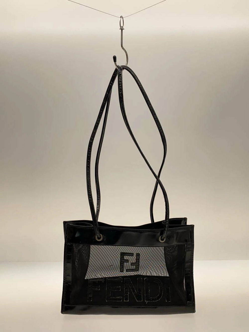 Fendi FF Zucca Black Mesh Shopper Tote transparent mesh leather Black